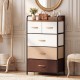 5-drawer multicolor fabric dresser with removable bins, strong metal frame, ideal for living room or bedroom.