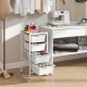 5-drawer rolling storage cart with white drawers and wooden tabletop, ideal for organizing office and craft supplies.