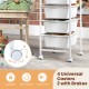 5-drawer rolling storage cart with a wooden tabletop, lockable wheels, and quiet swivel casters for versatile.