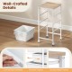 5-drawer rolling storage cart with wooden tabletop, white metal frame, and lockable wheels for versatile organization.