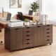 5-drawer storage cabinet on wheels in brown, featuring an adjustable shelf and silent drawer slides for workspace.
