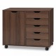 5-drawer storage cabinet on wheels in brown, featuring an adjustable shelf and silent drawer slides for easy.