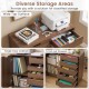 5-drawer storage cabinet on wheels in brown with adjustable shelf, ideal for workspace organization and easy mobility.