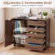 5-drawer storage cabinet on wheels in brown, featuring an adjustable shelf for versatile organization and easy mobility.