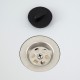 Drainage hole and cover for the 5 ft folding ice cooler table with double sinks, ideal for camping and outdoor events.
