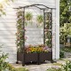 Self-watering planter box with lattice trellis and curved roof, featuring brown PP rattan for vibrant garden growth.