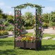 Self-watering planter box with lattice trellis and curved roof, featuring vibrant flowers for outdoor garden decor.
