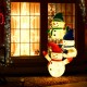 Stacked snowman Christmas decoration with 110 LED lights, featuring three snowmen in hats and scarves for festive.