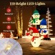 Stacked snowman Christmas decoration with 110 LED lights, made of velvet fabric, perfect for indoor and outdoor use.