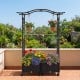 5 FT tall raised garden bed with lockable wheels, featuring a hanging roof and planter boxes for climbing flowers.