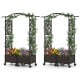 Tall raised garden bed with lockable wheels, trellis for climbing flowers, and two planter boxes in brown.