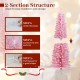 Pink 5 feet artificial Christmas tree with 328 branch tips and folding metal stand for easy setup and storage.