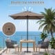 Brown 5-foot square patio umbrella with a sturdy steel frame and double-top ventilation, ideal for outdoor use.