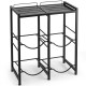 Sturdy black 5-gallon water jug holder for 4 bottles with slatted shelves and anti-rolling guardrails for stability.