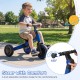 Toddler bike in blue with adjustable handlebar, removable pedals, and comfortable seat for versatile riding.