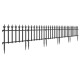 Decorative metal garden fence with fleur-de-lis finials, 9 ft length, ideal for protecting plants in various configurations.