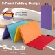 5-panel folding gymnastics mat in red with reinforced handles, ideal for kids' yoga and stretching, offers comfy.