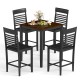 Counter-height dining table with rubber wood frame, paired with four stylish chairs, perfect for breakfast nooks and.