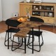 Round 47-inch kitchen table with unique segmented top and four stools in brown and black, perfect for small spaces.