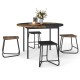 Round 47-inch dining table with 4 stools in brown and black, ideal for small spaces and stylish coordination.