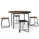 5-piece dining set featuring a 47-inch round table with unique brown and black stools, perfect for small spaces.