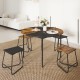 Round 47-inch dining table with 4 contrasting stools in brown and black, perfect for small spaces and compact dining.