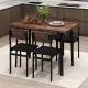 Close-up of the brown veneered MDF tabletop of the 5-piece dining table set, showcasing its vintage charm and easy.