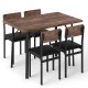 5-piece industrial dining table set featuring a brown veneered MDF tabletop and 4 PU leather chairs for small spaces.