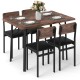 5-piece industrial dining table set with brown veneered MDF tabletop and 4 PU leather chairs, perfect for small spaces.