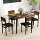 5-piece industrial dining table set with brown PU leather chairs, perfect for small spaces and family gatherings.