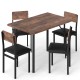 5-piece dining table set featuring a brown veneered MDF tabletop and 4 PU leather chairs, ideal for small spaces.