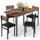 5-piece dining table set with four PU leather chairs arranged around a brown veneered MDF tabletop, ideal for cozy.