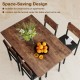 Industrial dining table set showing four PU leather chairs tucked under the brown veneered MDF tabletop, ideal for.