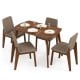 5-piece kitchen table set with light brown rubber wood frame and upholstered chairs, perfect for dining in farmhouse style.