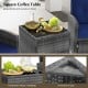 Square coffee table with tempered glass top, featuring snacks and drinks, perfect for patio or backyard use.