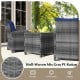 Mix gray PE rattan patio furniture set with navy cushions, including two ottomans and a tempered glass coffee table.