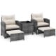 5-piece patio rattan furniture set featuring two chairs, two ottomans, and a tempered glass coffee table for outdoor.