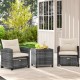 Two comfortable patio chairs with soft cushions and a square glass-top table, perfect for outdoor relaxation.