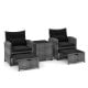 5-piece patio rattan furniture set in black with 2 ottomans and tempered glass coffee table, perfect for outdoor.