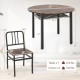 Round dining table set with storage shelf, rustic brown finish, includes 40" table and four chairs for dining room use.