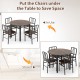 5-piece round dining table set in rustic brown with chairs stored underneath for space-saving convenience.