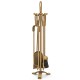 Five-piece copper fireplace tool set featuring tongs, poker, shovel, and brush for efficient fire maintenance.