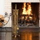 5-piece copper fireplace tool set with poker, tongs, shovel, and brush for efficient fire maintenance and cleaning.