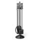 5-piece fireplace tool set featuring poker, tongs, brush, and shovel with a round stand for stylish fireplace.