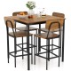 Industrial dining table set featuring a walnut finish with 4 bar stools, perfect for space-saving dining.