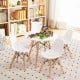 Kids mid-century modern table and chairs set with white seats and wood legs, perfect for playtime and activities.