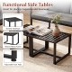 Gray coffee table with slatted tabletops and robust metal frame, perfect for living rooms or office lounges.