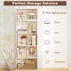 5-tier white bookcase with modern design, ideal for storing books, photos, and decorations in any room.
