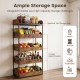 5-tier food storage rack in rustic brown with 4 pull-out drawers and a strong metal frame for versatile organization.