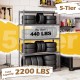 5-tier garage shelving unit with adjustable shelves, holding tires, supports 2200 lbs total for versatile storage.